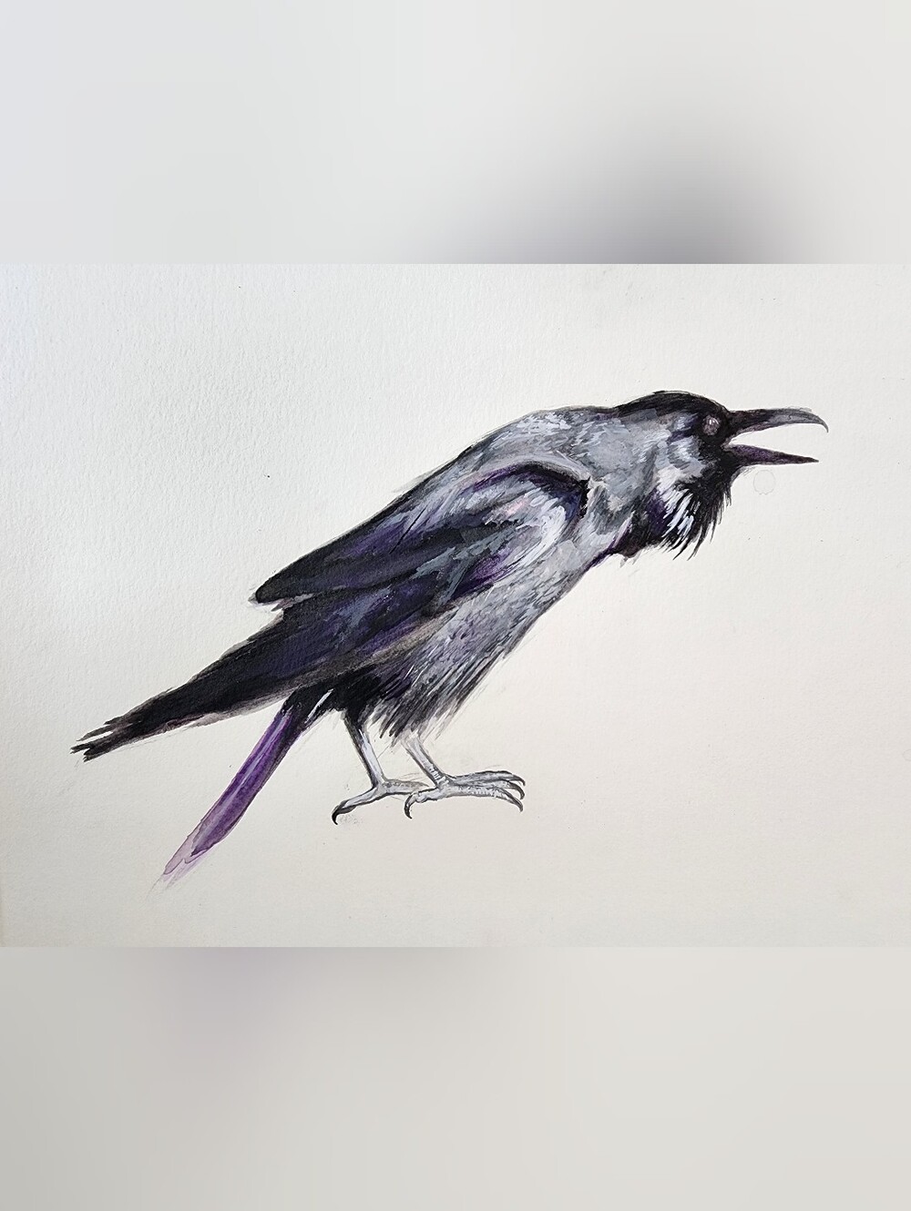 Handpainted Watercolor Raven 9" x 12"